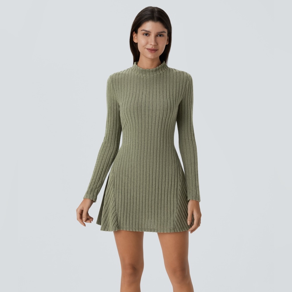 Halara Ribbed Knot Stand Collar Long Sleeve Mini NWT Size S